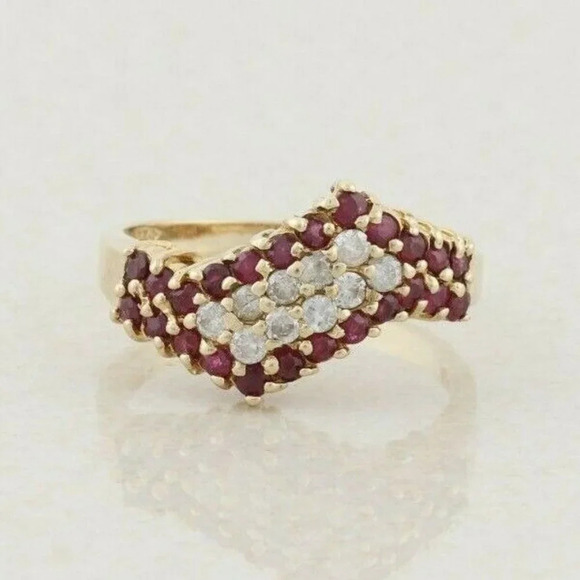 10k Yellow Gold Natural Ruby Diamond Band Ring Size 6 - Picture 1 of 11
